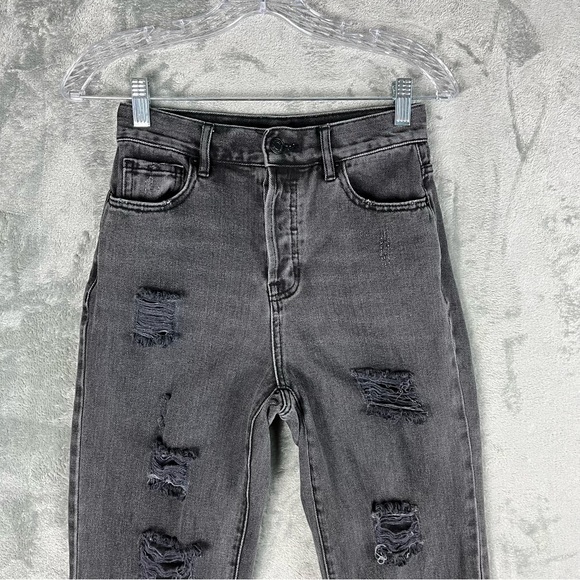 PacSun High Rise Straight Leg Jeans 25 Faded Black Gray Distressed 90s Grunge - Picture 2 of 15